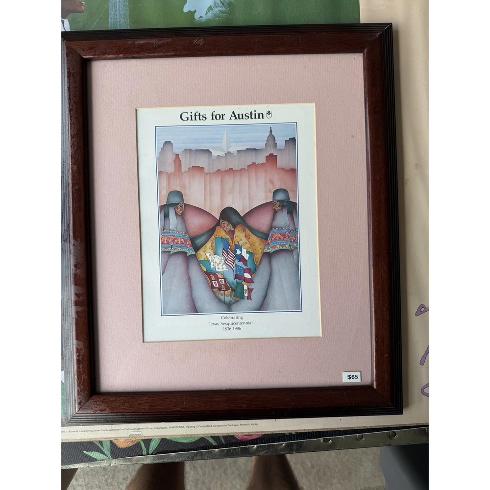 Framed "Gifts for Austin" Print 1986 Texas Sesquicentennial Art